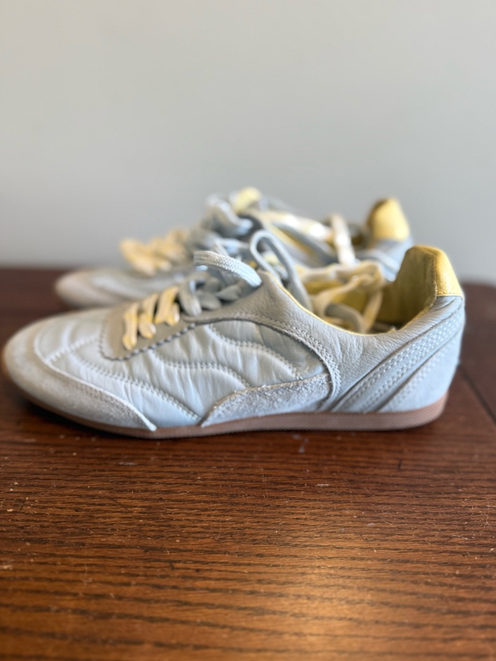 Dolce Vita Casual Lace-Up Sneakers in Light Blue with Yellow Accents 7.5